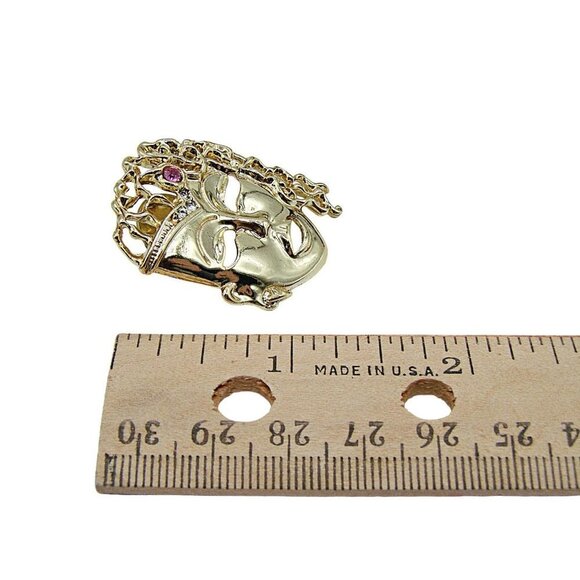 Mardi Gras Thai Style Oriental Mask Brooch Hat Lapel Pin Pink Stone Gothic - Picture 9 of 12